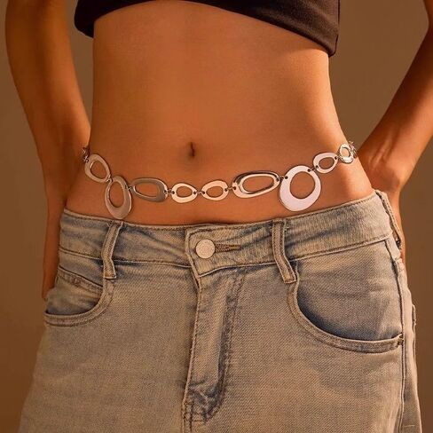 Irregular Circle Waist Chain Belt - Punk Gothic Crossover Body Chains Tassel for Women Girl (Silver) in Saudi Arabia