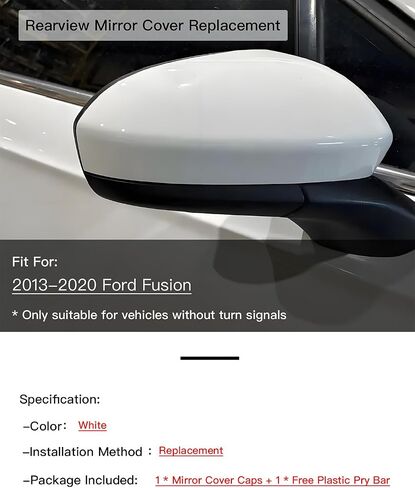 Right Passenger Side Mirror Cover Skull Cap Compatible with Ford Fusion 2013-2020 Without Turn Signal White in Saudi Arabia