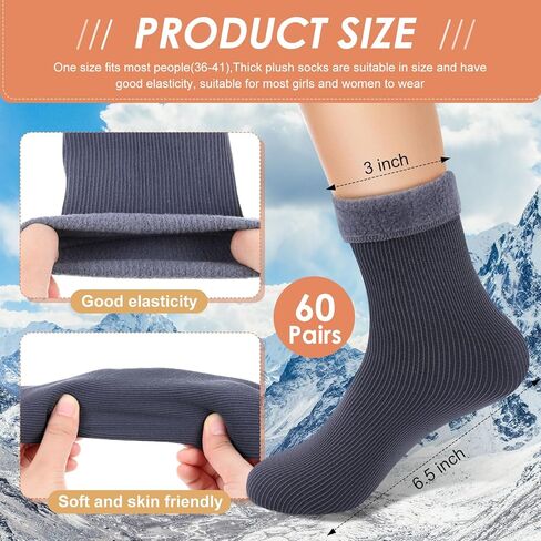 60 Pairs Winter Warm Thermal Socks Bulk Crew Boot Socks Thick Heated for Women Men Cold Weather Hiking in Kuwait