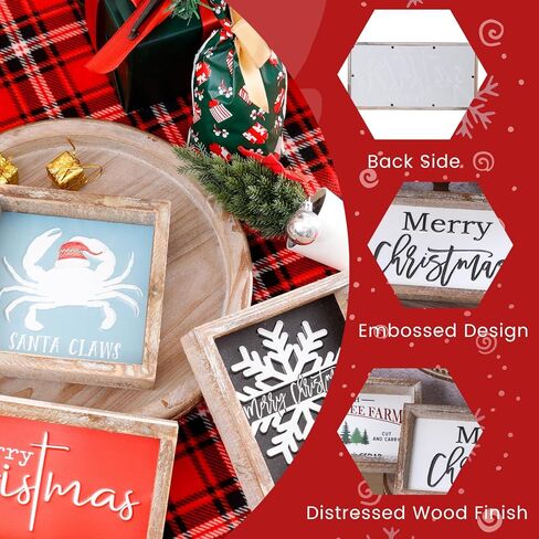 زينة عيد الميلاد في الأماكن المغلقة، علامات شجرة عيد الميلاد الخشبية لطاولة مكتب رف رف المكتب، زينة عيد الميلاد الريفية ديكور المنزل الداخلي، ديكور صينية متدرجة لمنزل المزرعة in Kuwait