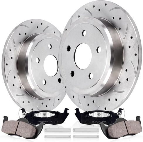 Rear Drilled and Slotted Brake Pads and Rotors Kit Ceramic Automotive Replacement Brake Kits 12.60 Inch Compatible for Jeep Commander Grand Cherokee 2005-2010 (10 Pcs) in Saudi Arabia