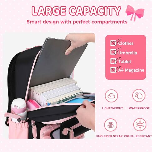 3pcs Cute Aesthetic Girls Backpack with Lunch Box Pencil Case Set, Elementary Middle High School Student Book Bag for Kids Teens, Large Capacity Kawaii Preppy Bow Tie Bookbag in Saudi Arabia