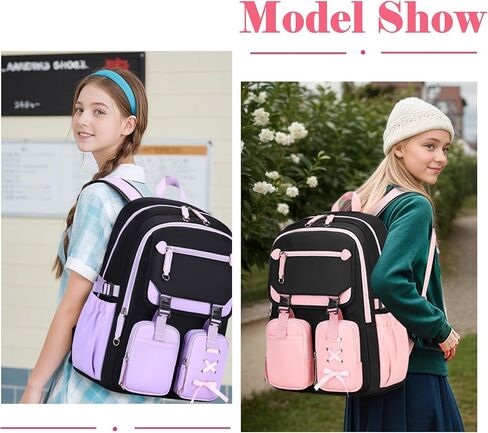 3pcs Cute Aesthetic Girls Backpack with Lunch Box Pencil Case Set, Elementary Middle High School Student Book Bag for Kids Teens, Large Capacity Kawaii Preppy Bow Tie Bookbag in Saudi Arabia