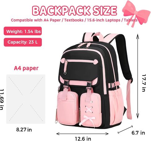 3pcs Cute Aesthetic Girls Backpack with Lunch Box Pencil Case Set, Elementary Middle High School Student Book Bag for Kids Teens, Large Capacity Kawaii Preppy Bow Tie Bookbag in Saudi Arabia