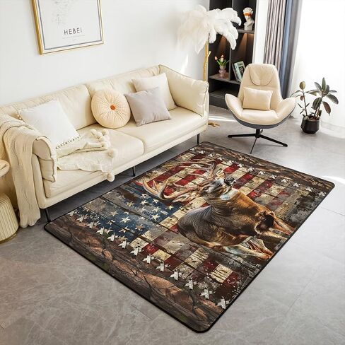 Feelyou Deer Hunting Accent Rug American Flag Living Room Rugs Area Rug 5x7 for Kids Wild Animal Deer Accent Rug in Saudi Arabia