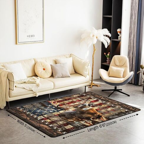 Feelyou Deer Hunting Accent Rug American Flag Living Room Rugs Area Rug 5x7 for Kids Wild Animal Deer Accent Rug in Saudi Arabia