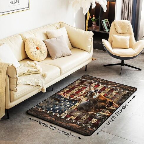 Feelyou Deer Hunting Accent Rug American Flag Living Room Rugs Area Rug 5x7 for Kids Wild Animal Deer Accent Rug in Saudi Arabia