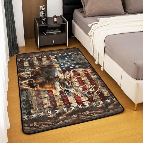 Feelyou Deer Hunting Accent Rug American Flag Living Room Rugs Area Rug 5x7 for Kids Wild Animal Deer Accent Rug in Saudi Arabia