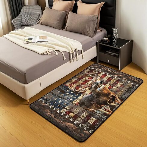 Feelyou Deer Hunting Accent Rug American Flag Living Room Rugs Area Rug 5x7 for Kids Wild Animal Deer Accent Rug in Saudi Arabia