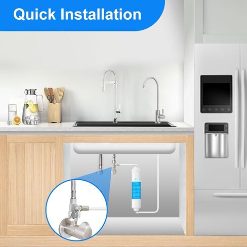 Inline Water Filter Kit for Ice Maker and Refrigerator,Include Feed Water Valve,1/4" Water Line and Quick Connect Fittings,Ideal for Ice Maker,Refrigerator,RO(Reverse Osmosis) System in Kuwait