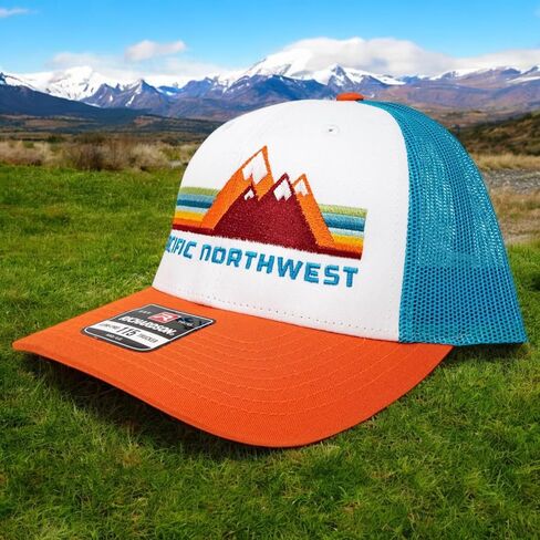 Pacific Northwest Trucker Hat - Richardson 115 Embroidered Snapback Cap for Men & Women - Hiking, Camping & Outdoor Adventure in Kuwait