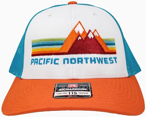 Pacific Northwest Trucker Hat - Richardson 115 Embroidered Snapback Cap for Men & Women - Hiking, Camping & Outdoor Adventure in Kuwait
