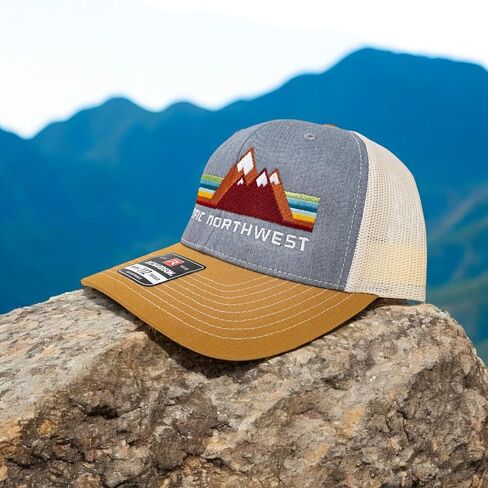 Pacific Northwest Trucker Hat - Richardson 115 Embroidered Snapback Cap for Men & Women - Hiking, Camping & Outdoor Adventure in Kuwait