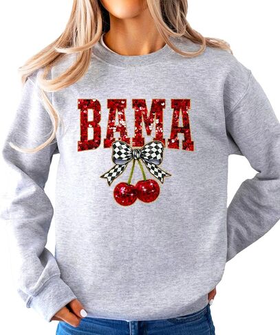 Olive Loves Apple Bama Red Ink-Printed Sequins Sweatshirt for Women & Teens Alabama Fall Sports Sweater in Saudi Arabia