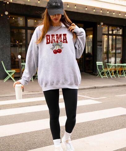 Olive Loves Apple Bama Red Ink-Printed Sequins Sweatshirt for Women & Teens Alabama Fall Sports Sweater in Saudi Arabia
