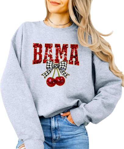 Olive Loves Apple Bama Red Ink-Printed Sequins Sweatshirt for Women & Teens Alabama Fall Sports Sweater in Saudi Arabia
