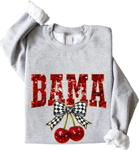 Olive Loves Apple Bama Red Ink-Printed Sequins Sweatshirt for Women & Teens Alabama Fall Sports Sweater in Saudi Arabia