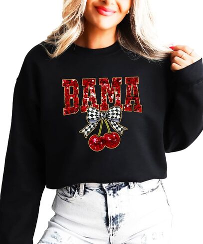 Olive Loves Apple Bama Red Ink-Printed Sequins Sweatshirt for Women & Teens Alabama Fall Sports Sweater in Saudi Arabia