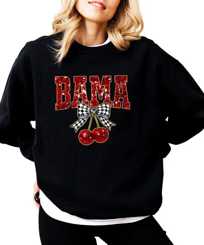 Olive Loves Apple Bama Red Ink-Printed Sequins Sweatshirt for Women & Teens Alabama Fall Sports Sweater in Saudi Arabia