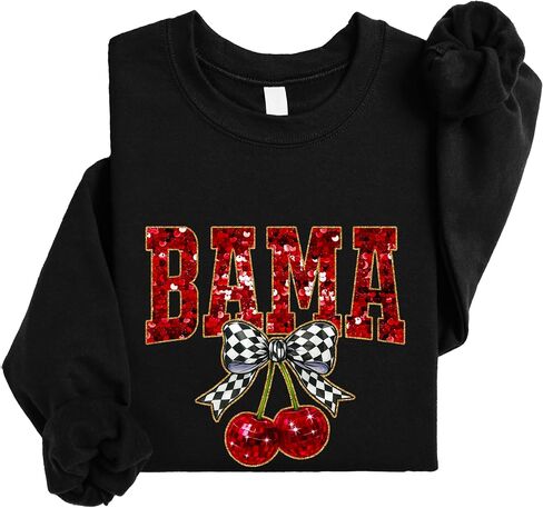 Olive Loves Apple Bama Red Ink-Printed Sequins Sweatshirt for Women & Teens Alabama Fall Sports Sweater in Saudi Arabia