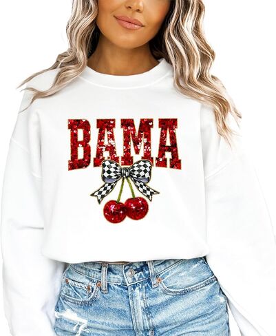 Olive Loves Apple Bama Red Ink-Printed Sequins Sweatshirt for Women & Teens Alabama Fall Sports Sweater in Saudi Arabia
