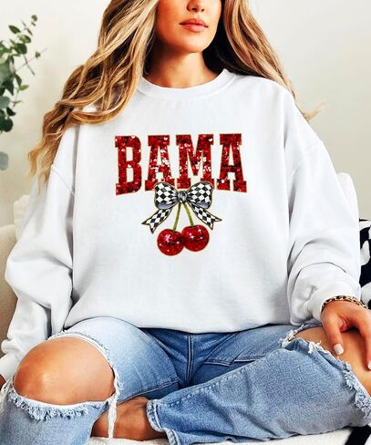 Olive Loves Apple Bama Red Ink-Printed Sequins Sweatshirt for Women & Teens Alabama Fall Sports Sweater in Saudi Arabia