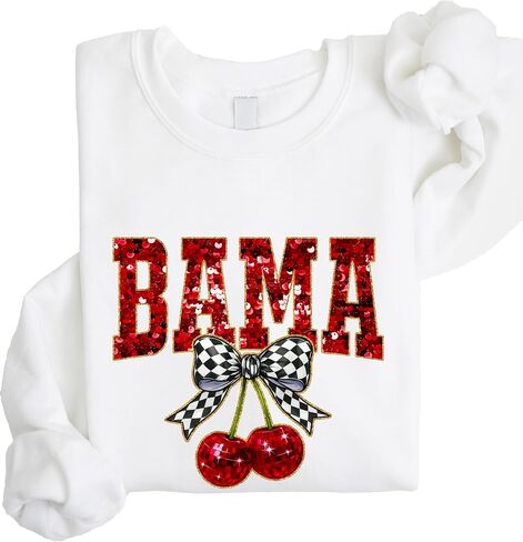 Olive Loves Apple Bama Red Ink-Printed Sequins Sweatshirt for Women & Teens Alabama Fall Sports Sweater in Saudi Arabia