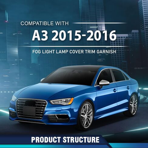 PIT66 غطاء مصباح الضباب الخفيف زوج متوافق مع Audi A3/A3 Quattro 2015-2016 8V5807682A9B9، AU1039129 أسود وكروم in Saudi Arabia