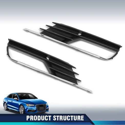 PIT66 غطاء مصباح الضباب الخفيف زوج متوافق مع Audi A3/A3 Quattro 2015-2016 8V5807682A9B9، AU1039129 أسود وكروم in Saudi Arabia