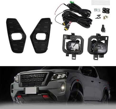 Car Front Fog Light Compatible with Nissan Navara NP300 2021+, LED Front Fog Lamp Lower Bumper Light, Clear Lens Black Housing in Saudi Arabia