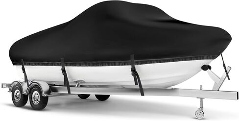 غطاء قارب مقاوم للماء 900D بطول 20-22 قدم يغطي القارب عالي التحمل بطول 21 قدم مضاد للتمزق من مادة البولي يوريثان من الدرجة البحرية من القماش 20-22 قدم يناسب قارب باس جون بوت Runabout V-Hull قارب صيد وغطاء قارب تزلج، رمادي in Kuwait