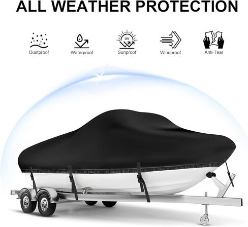 غطاء قارب مقاوم للماء 900D بطول 20-22 قدم يغطي القارب عالي التحمل بطول 21 قدم مضاد للتمزق من مادة البولي يوريثان من الدرجة البحرية من القماش 20-22 قدم يناسب قارب باس جون بوت Runabout V-Hull قارب صيد وغطاء قارب تزلج، رمادي in Kuwait