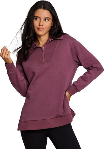 RBX Active Women's Fleece Sweatshirt with Pockets, Blended Cotton Fleece Tunic Pullover Relaxed Fit Cowl Neck Sweater in Kuwait