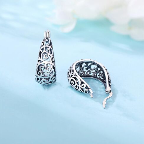 Vintage Filigree Hoop Earrings for Women Chunky Floral Flower Vines Small Huggie Dangle Earrings Lightweight Oval Hoops Sterling Silver Plated Sensitive Ear Lightweight Statement Trendy Mother Jewelry in Saudi Arabia