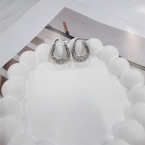 Vintage Filigree Hoop Earrings for Women Chunky Floral Flower Vines Small Huggie Dangle Earrings Lightweight Oval Hoops Sterling Silver Plated Sensitive Ear Lightweight Statement Trendy Mother Jewelry in Saudi Arabia