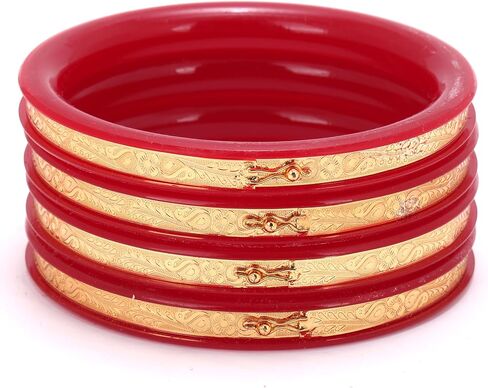 Handcrafted Designer Gold Plated Red Pola Bangles Set of 4 Gift For Her Women Jewelry Indian Tollywood Bangle Bracelets Kangan in Saudi Arabia