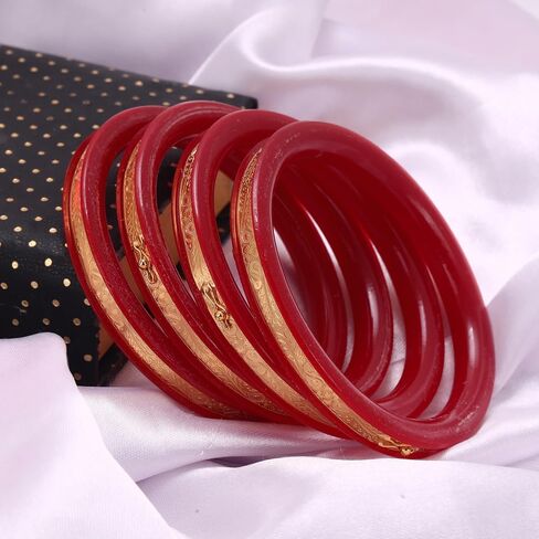 Handcrafted Designer Gold Plated Red Pola Bangles Set of 4 Gift For Her Women Jewelry Indian Tollywood Bangle Bracelets Kangan in Saudi Arabia