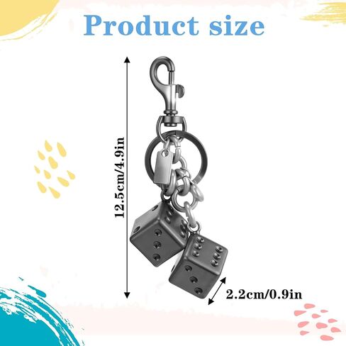 Dice Keychain, Lucky Silver Metal Dice Keychain with Black Dots Retro Key Chain Accessories Cool Key Chains Stylish Charm for Men Women Keys Bags Jewelry Gift (Gunmetal) in Saudi Arabia