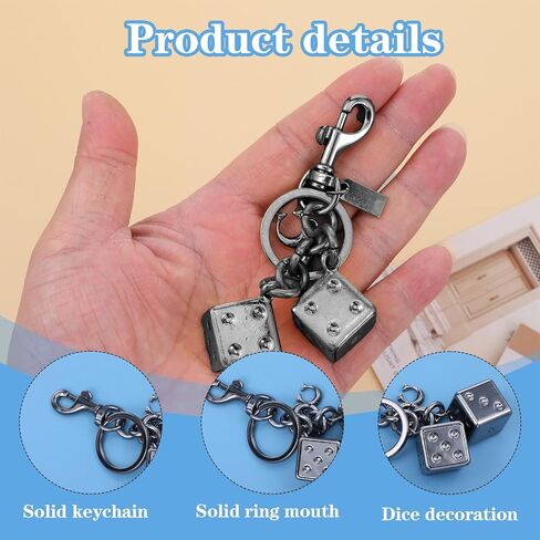 Dice Keychain, Lucky Silver Metal Dice Keychain with Black Dots Retro Key Chain Accessories Cool Key Chains Stylish Charm for Men Women Keys Bags Jewelry Gift (Gunmetal) in Saudi Arabia