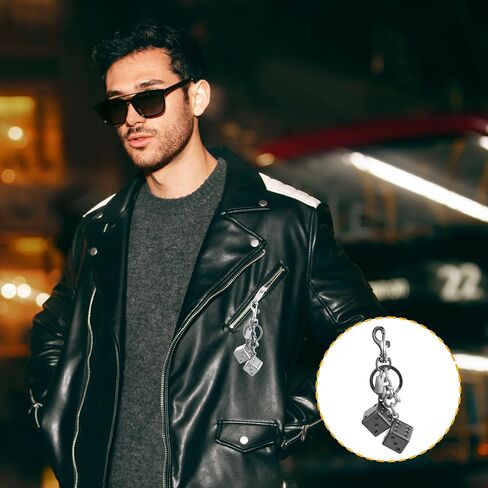 Dice Keychain, Lucky Silver Metal Dice Keychain with Black Dots Retro Key Chain Accessories Cool Key Chains Stylish Charm for Men Women Keys Bags Jewelry Gift (Gunmetal) in Saudi Arabia