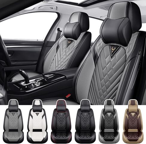 Car Seat Covers for Toyota Corolla 2000-2025, Waterproof Nappa Leather Full Set Seat Cover with Headrests, Anti-Slip and Comfortable Automotive Seat Protector&Accessories(Black Gray) in Saudi Arabia