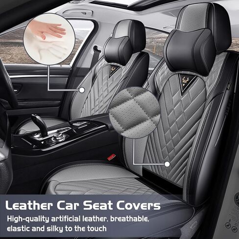 Car Seat Covers for Toyota Corolla 2000-2025, Waterproof Nappa Leather Full Set Seat Cover with Headrests, Anti-Slip and Comfortable Automotive Seat Protector&Accessories(Black Gray) in Saudi Arabia