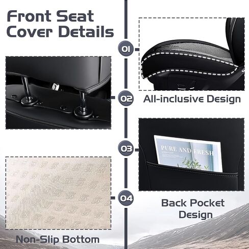 Car Seat Covers for Toyota Corolla 2000-2025, Waterproof Nappa Leather Full Set Seat Cover with Headrests, Anti-Slip and Comfortable Automotive Seat Protector&Accessories(Black Gray) in Saudi Arabia