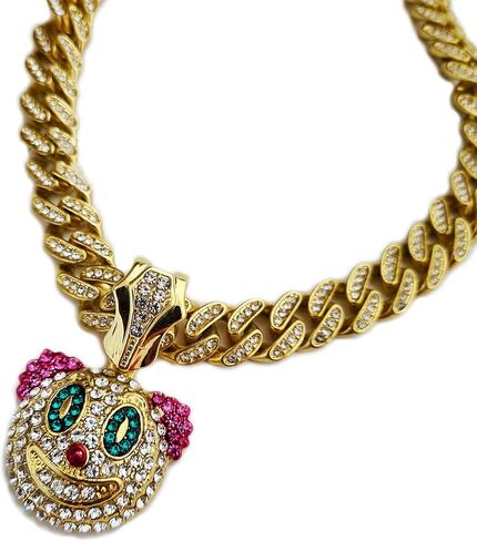 Gold Plated Clown Pendant & 13mm 16" 18" 20" 24" Iced Cuban Chain Bling Hip Hop Necklace in Saudi Arabia