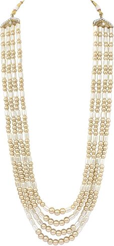 Aheli Gold Plated Beads Studded Ethnic Sherwani Maala Haar Necklace Traditional Fancy Groom's Jewellery Gift for Men in Saudi Arabia