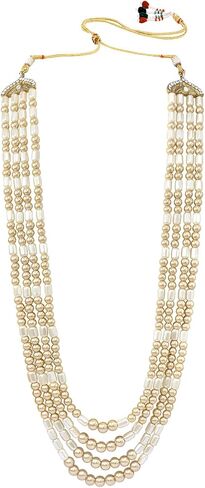 Aheli Gold Plated Beads Studded Ethnic Sherwani Maala Haar Necklace Traditional Fancy Groom's Jewellery Gift for Men in Saudi Arabia
