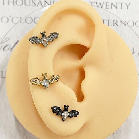 Crystal Bat Lip Ring Stainless Steel Cubic Zirconia Bat Cartilage Studs Earrings Labret Monroe Lip Rings Piercing for Women Men Halloween Ear Jewelry in Kuwait