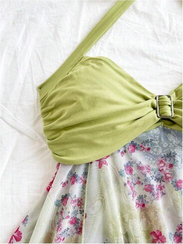 SweatyRocks Women's Floral Halter Tops Y2k Asymmetrical Ruched Sleeveless Mesh Cami Top in Saudi Arabia