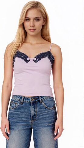 Lolita Tank Top for Women Kawaii Lace Trim Bow Shirt Cutecore Y2k Summer Clothes Vintage Aesthetic Gothic Streetwear in Saudi Arabia