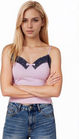 Lolita Tank Top for Women Kawaii Lace Trim Bow Shirt Cutecore Y2k Summer Clothes Vintage Aesthetic Gothic Streetwear in Saudi Arabia
